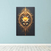 Ornate Gold Frame With Large Metallic Flower Medal Canvas Afdruk (Insitu (Houten vloer))