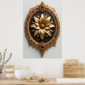 Ornate Gold Frame With Large Metallic Flower Medal Poster (Keuken)