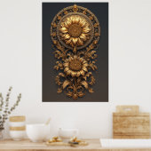 Ornate Gold Frame With Large Metallic Flower Medal Poster (Keuken)