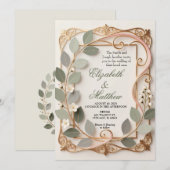 Ornate Gold Scrollwork Pink Botanical Wedding  Kaart (Voorkant / Achterkant)