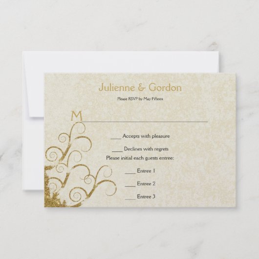 Ornate Gold Sparkle et Crème RSVP (Devant)