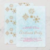 Ornate Golden Snowflakes sur Blue, Invitation fest (Devant / Derrière)