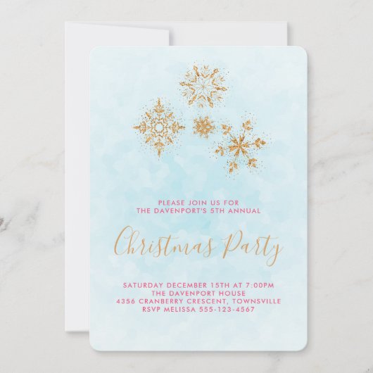 Ornate Golden Snowflakes sur Blue, Invitation fest (Devant)