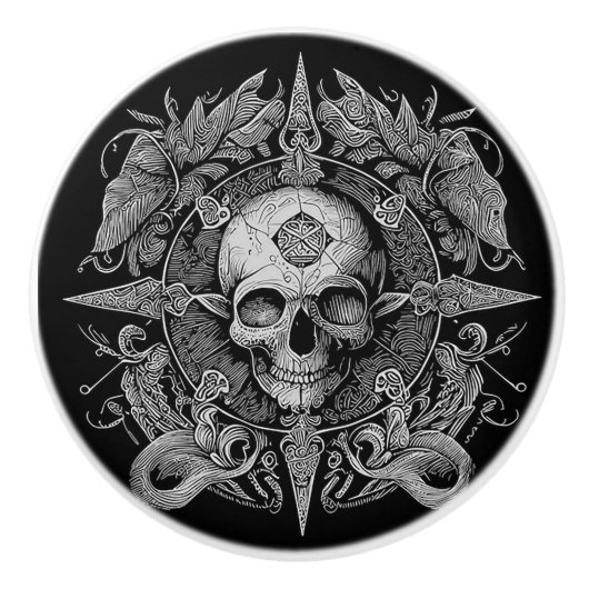 Ornate Gothic Skull Design Keramische Knop (Voorkant)