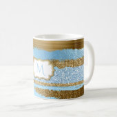 Ornate Moderne Bleu et Or Monogramme Mug (Devant droit)