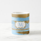 Ornate Moderne Bleu et Or Monogramme Mug (Centre)