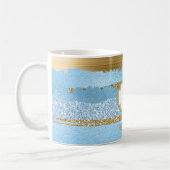 Ornate Moderne Bleu et Or Monogramme Mug (Gauche)