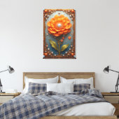 Ornate Orange Flower Artwork in Gold Frame Canvas Afdruk (Insitu (Slaapkamer))