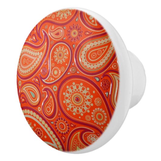 Ornate Orange Paisley Pattern Keramische Knop (Rechts)