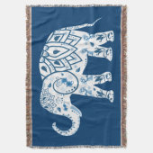 Ornate Patterned Blue Elephant Deken (Voorkant Verticaal)