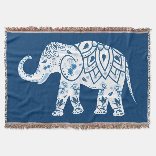 Ornate Patterned Blue Elephant Deken (Voorkant)