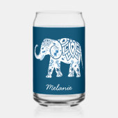 Ornate Patterned Blue Elephant Personalised Blikvorm Glas (Voorkant)