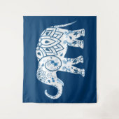 Ornate Patterned Blue Elephant Wandkleed (Voorkant)