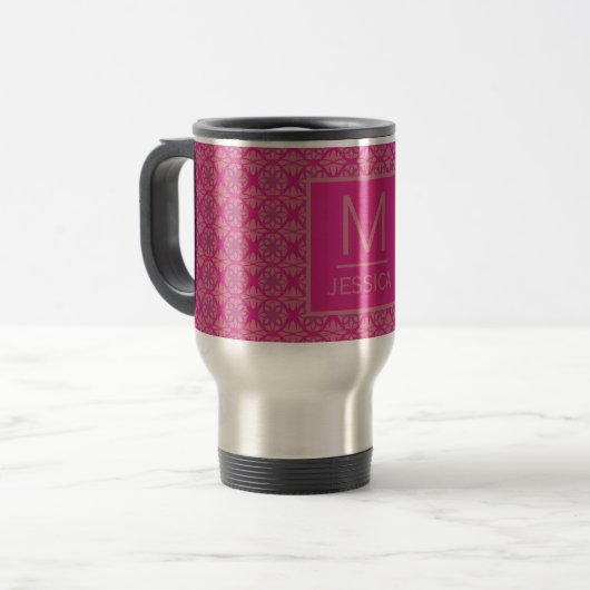 Ornate Pink Purple Geometric Pattern Personalised Reisbeker (Voorkant links)
