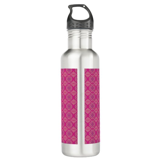 Ornate Pink Purple Geometric Pattern Personalised Waterfles (Achterkant)
