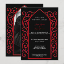 Ornate red border Photo Gothic wedding Invitation