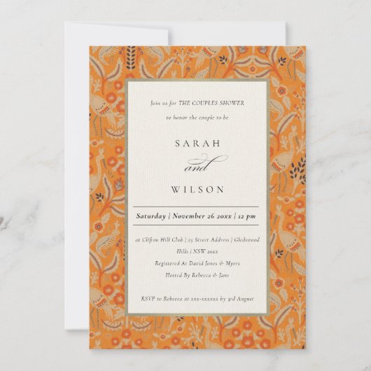 Ornate Rust Floral Peacock Couples Invitation de d (Devant)