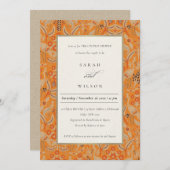 Ornate Rust Floral Peacock Couples Invitation de d (Devant / Derrière)
