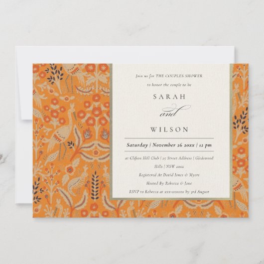 Ornate Rust Floral Peacock Couples Invitation de d (Devant)
