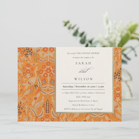 Ornate Rust Floral Peacock Couples Invitation de d (Debout devant)