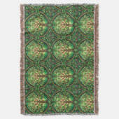 Ornate tree pattern in green and brown on a woven  deken (Voorkant Verticaal)