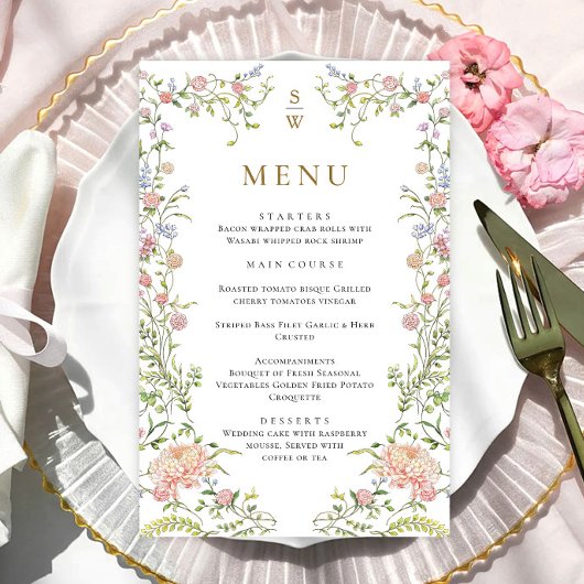 Orné Grace Pastel Blush Floral Mariage Menu