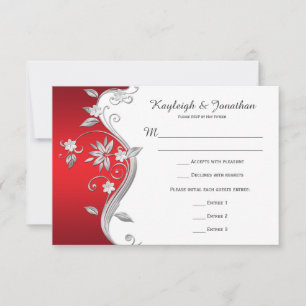 Orné Rouge Blanc Argent Fleurs RSVP