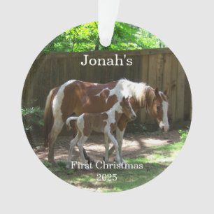 Ornement acrylique du 1er cheval de Noël du bébé