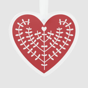 Ornement acrylique du coeur rouge scandinave