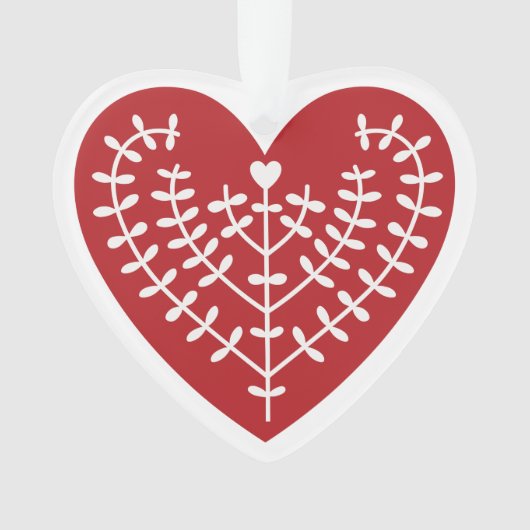 Ornement acrylique du coeur rouge scandinave (devant)