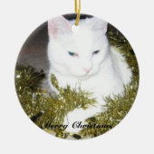 Ornement blanc d'arbre de Noël de chat (Devant)