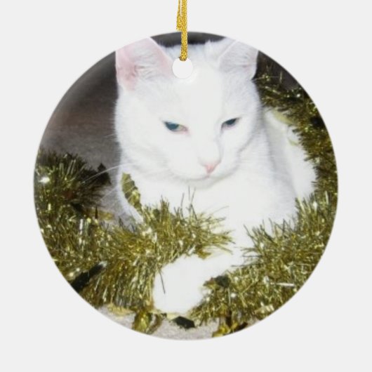 Ornement blanc d'arbre de Noël de chat (Dos)