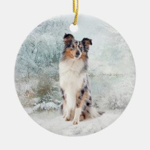 Ornement bleu de Noël de Merle Sheltie