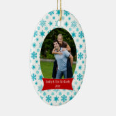 Ornement bleu de photo de vacances de Noël de (Droite)