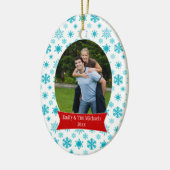 Ornement bleu de photo de vacances de Noël de (Gauche)