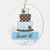 Ornement bleu de souvenir de gâteau du bonbon 16 à (Gauche)