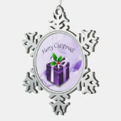 Ornement cadeau de Noël pourpre (Vue impression)