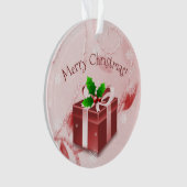 Ornement cadeau de Noël rouge (devant)