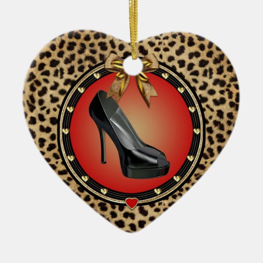 Ornement cardiaque de Stiletto noir Cheetah (Devant)