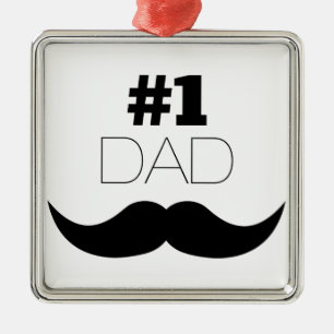 Ornement Carré Argenté #1 Papa Mustache noire - Numéro Un