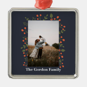 Ornement Carré Argenté 1 Photo Vacances Botaniques Holly Noël Moderne