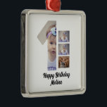 Ornement Carré Argenté 1er anniversaire du bébé personnalisé 4 Photo coll<br><div class="desc">1er anniversaire du bébé personnalisé 4 Photo collage. Un cadeau parfait pour un enfant de 1 an. Utiliser ce modèle ajouter des photos et le nom</div>