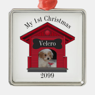 Ornement Carré Argenté 1er Noël Chien télécharger Photo Dog House w Bone