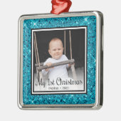 Ornement Carré Argenté 1ère photo de Noël du bébé (Gauche)