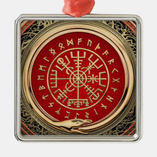 Ornement Carré Argenté [200] Vegvisir - Viking Gold Magic Runic Compass