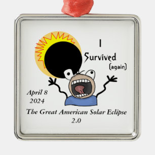 Ornement Carré Argenté 2024 Solar Eclipse Survival