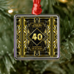 Ornement Carré Argenté 40e anniversaire Art Déco Gold Black Great Gatsby<br><div class="desc">Celebrate your milestone birthday in style with thih unique Art Deco-style,  Great Gatsby-inspecred design featuring geometric shapes en bright gold over background. Dans une classe élégante,  classy,  neutre,  parfaite pour la commemorating that special birthday with the jazz-infused taste of the Roaring Twenties.</div>