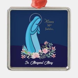 Ornement Carré Argenté 50e anniversaire de la vie religieuse Nun Fleur ro