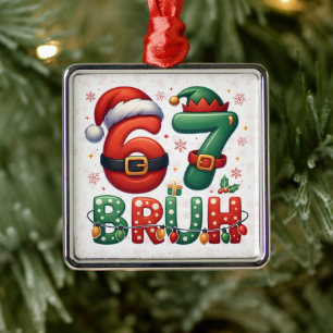 Ornement Carré Argenté 67 Meme Six Seven Bruh Drôle de Noël 6 7