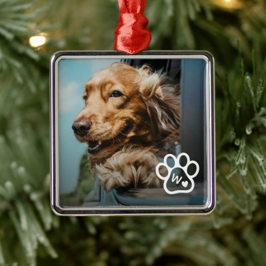 Ornement Carré Argenté Add Your Own Photo Dog Pets Monogram (Arbre)